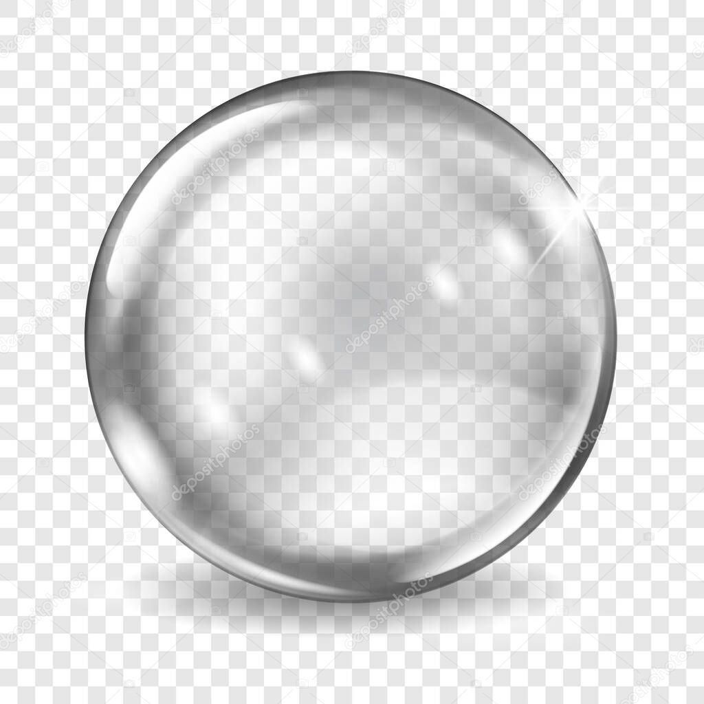 Big translucent gray sphere with glares and shadows on transparent background. Transparency only in vector format