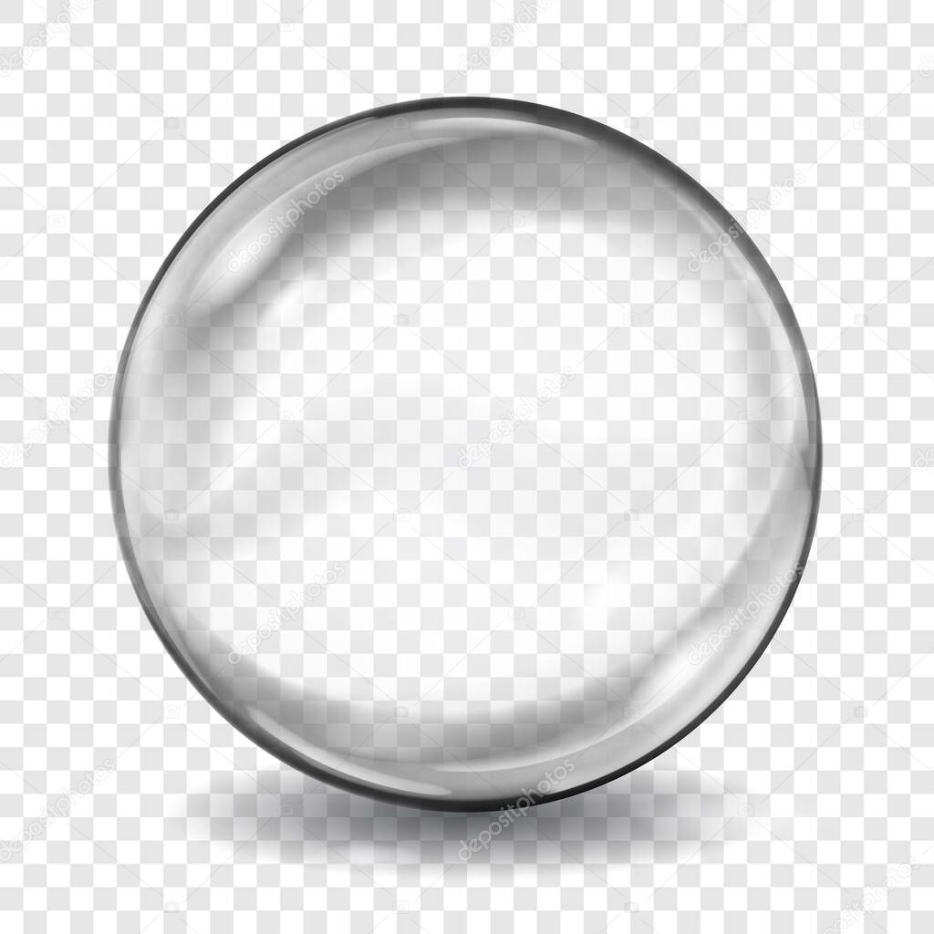 Big translucent gray sphere with glares and shadows on transparent background. Transparency only in vector format