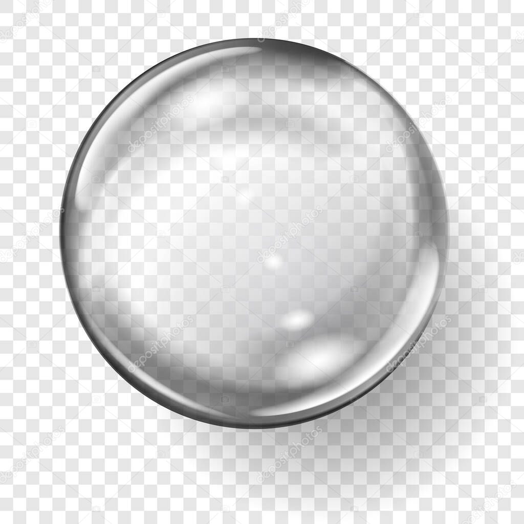 Big translucent gray sphere with glares and shadows on transparent background. Transparency only in vector format