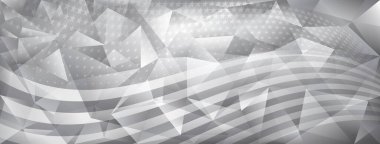 ABD 'nin bağımsızlık günü, Amerikan bayrağı unsurlarının gri renkleriyle soyut kristal arka plan