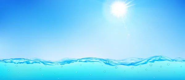 Background Sea Wave Blue Sky Sun Rays Lens Flare — Vector de stock