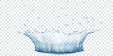 Damlalı şeffaf su kaplaması. Gri renkli sıçrama, şeffaf arkaplanda izole edilmiş. Sadece vektör dosyasında şeffaflık