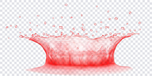 Translucent water crown with drops. Splash in red colors, isolated on transparent background. Transparency only in vector file