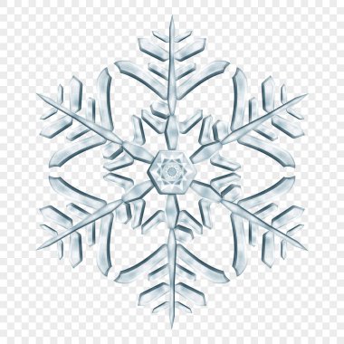 Açık mavi renklerde, şeffaf arkaplanda izole edilmiş büyük, şeffaf Noel kar taneleri. Sadece vektör biçiminde şeffaflık