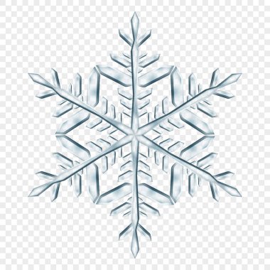 Açık mavi renklerde, şeffaf arkaplanda izole edilmiş büyük, şeffaf Noel kar taneleri. Sadece vektör biçiminde şeffaflık