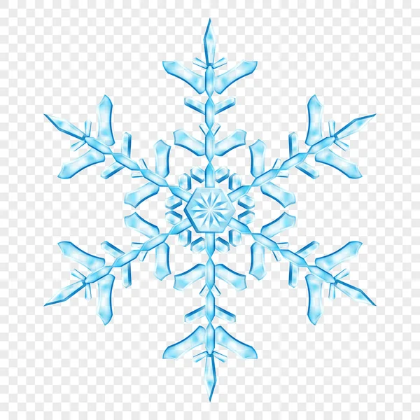 Açık mavi renklerde, şeffaf arkaplanda izole edilmiş büyük, şeffaf Noel kar taneleri. Sadece vektör biçiminde şeffaflık