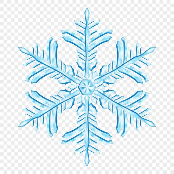 Açık mavi renklerde, şeffaf arkaplanda izole edilmiş büyük, şeffaf Noel kar taneleri. Sadece vektör biçiminde şeffaflık