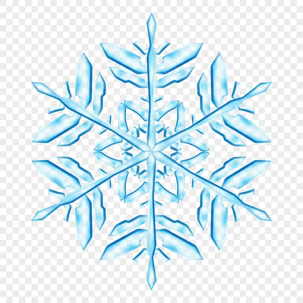 Açık mavi renklerde, şeffaf arkaplanda izole edilmiş büyük, şeffaf Noel kar taneleri. Sadece vektör biçiminde şeffaflık