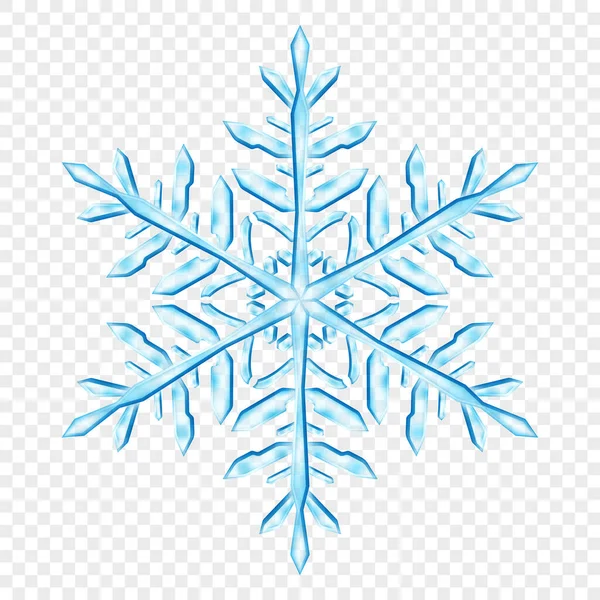 Açık mavi renklerde, şeffaf arkaplanda izole edilmiş büyük, şeffaf Noel kar taneleri. Sadece vektör biçiminde şeffaflık