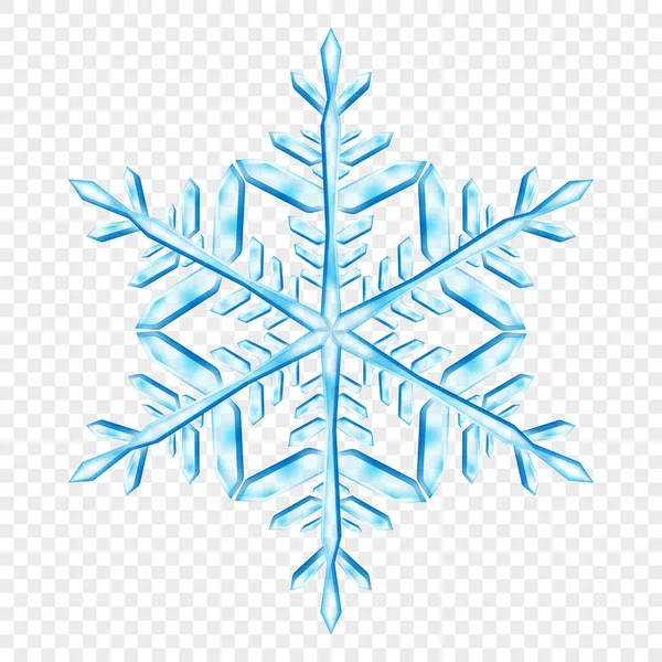 Açık mavi renklerde, şeffaf arkaplanda izole edilmiş büyük, şeffaf Noel kar taneleri. Sadece vektör biçiminde şeffaflık