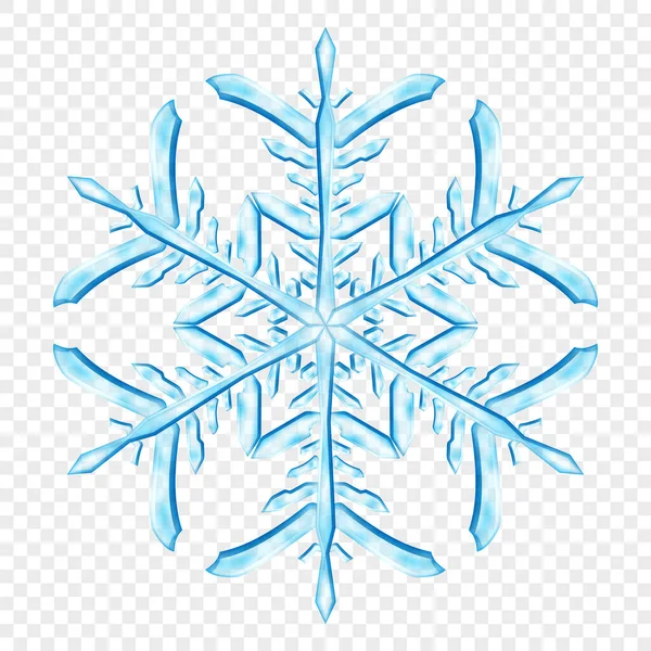 Açık mavi renklerde, şeffaf arkaplanda izole edilmiş büyük, şeffaf Noel kar taneleri. Sadece vektör biçiminde şeffaflık