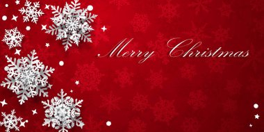 Kar tanelerinin yumuşak gölgeli Noel arkaplanı, kar yağan kırmızı zemin üzerine beyaz