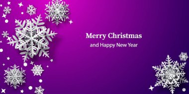 Kar tanelerinin yumuşak gölgeli Noel arkaplanı, mor zemin beyaz.
