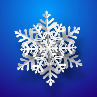 Yumuşak gölgeli büyük bir Noel kâğıdı, mavi arka planda beyaz