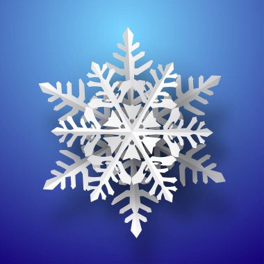 Yumuşak gölgeli büyük bir Noel kâğıdı, mavi arka planda beyaz
