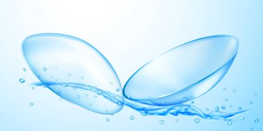 Su akışı, sıçrama ve düşüşle açık mavi renkli gerçekçi kontakt lensler