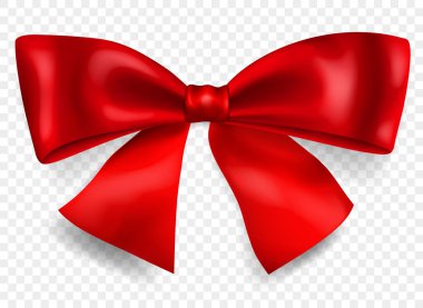 Kırmızı kurdeleli güzel bir fiyonk, gölgeli, şeffaf arkaplanda izole edilmiş. Sadece vektör biçiminde şeffaflık