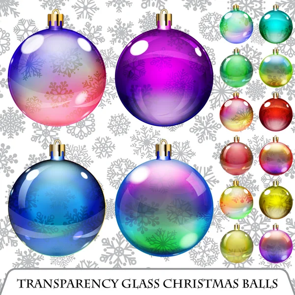 Set aus transparenten Weihnachtskugeln — Stockvektor