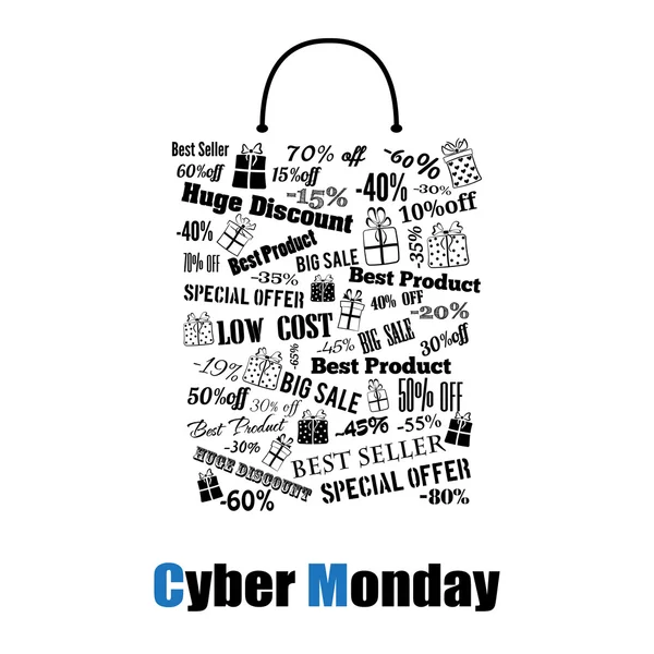 Cyber Monday bolsa de compras — Archivo Imágenes Vectoriales