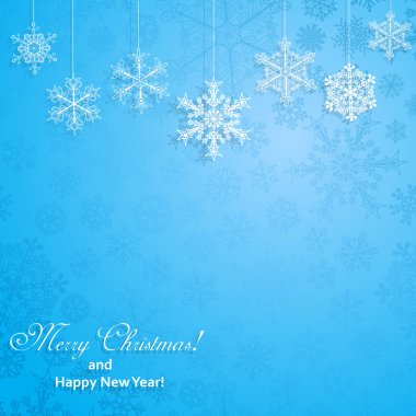 Noel arka plan asılı kar taneleri ile