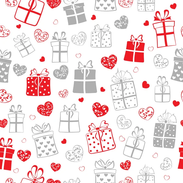 Seamless pattern of hearts and gift boxes — Stock Vector