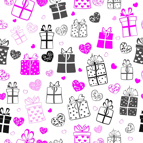 Seamless pattern of hearts and gift boxes — Stock Vector