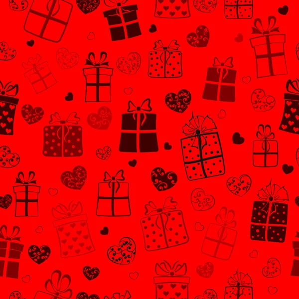 Modèle sans couture de cœurs et de boîtes-cadeaux — Image vectorielle