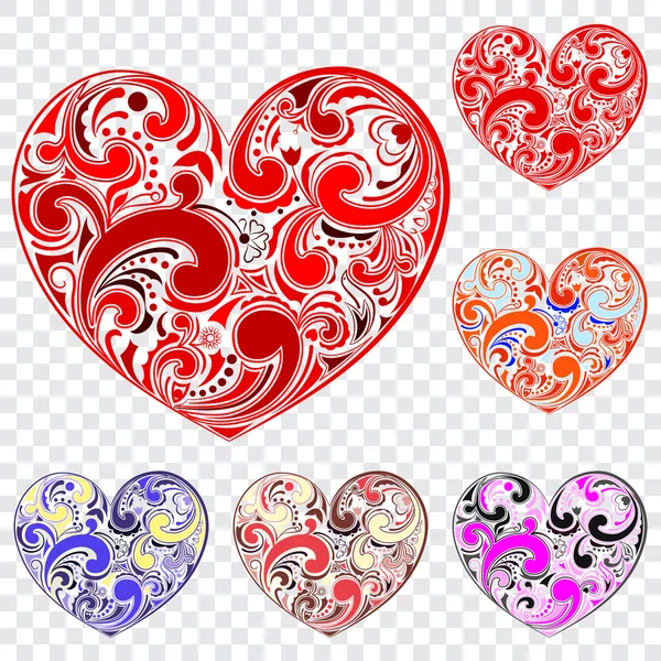 Conjunto de corazones hechos de rizos — Vector de stock