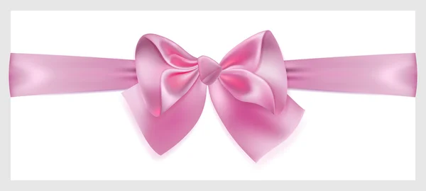 Pink bow with ribbon, located horizontally — Stock Vector