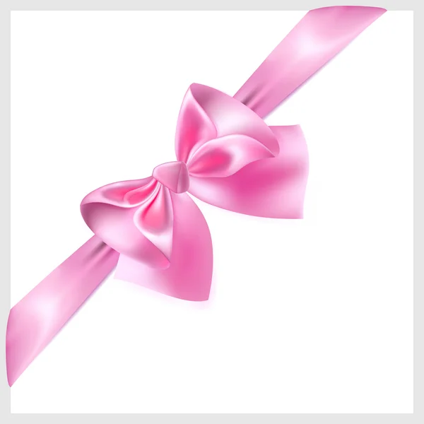 Pink bow with ribbon, located diagonally — Stock Vector