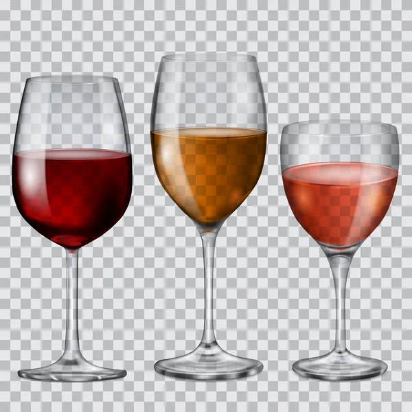 Transparent glass goblets with wine — Stock Vector