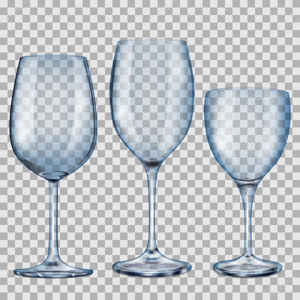 Transparent blue empty glass goblets for wine