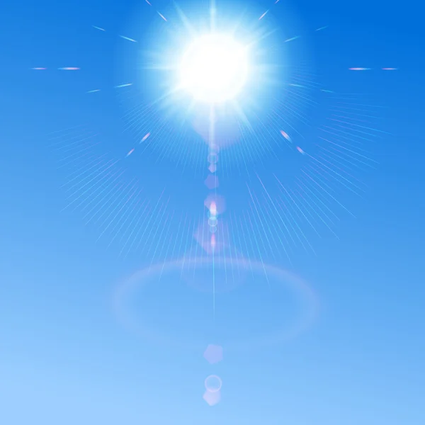 Cielo azul con destello de sol y lente — Vector de stock