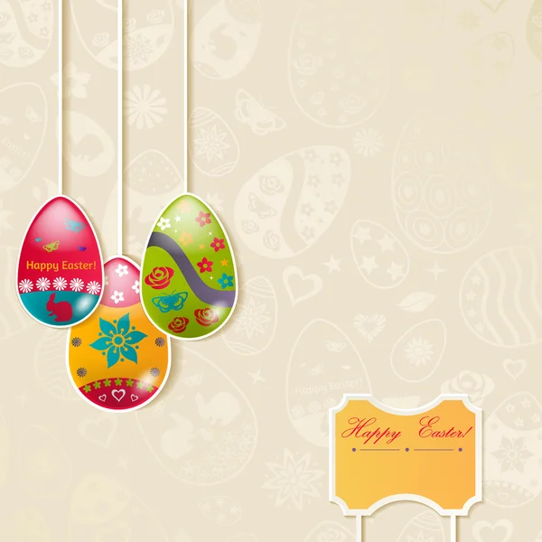 Easter background with hanging eggs — Stock Vector