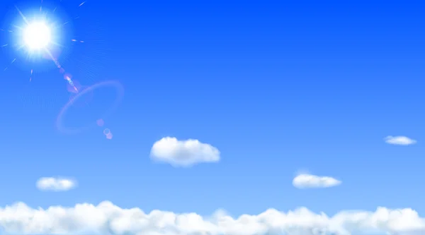 Blauwe lucht met zon en wolken — Stockvector