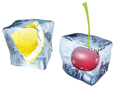 Ice cubes with lemon and cherry clipart