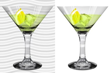 Transparent and opaque realistic martini glasses with martini, l clipart