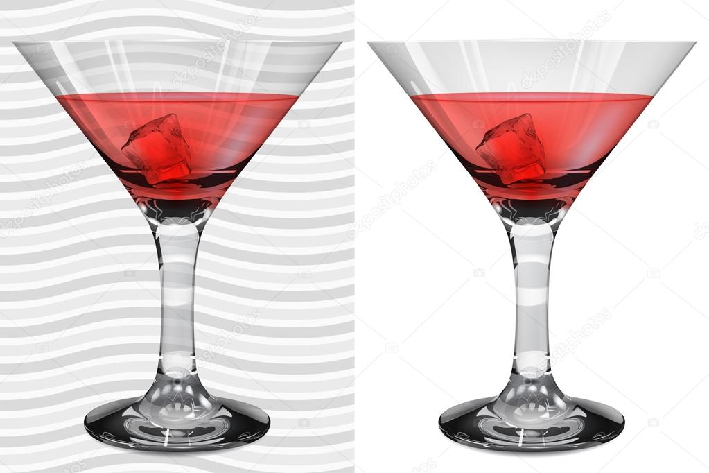 Transparent and opaque realistic martini glasses with martini an