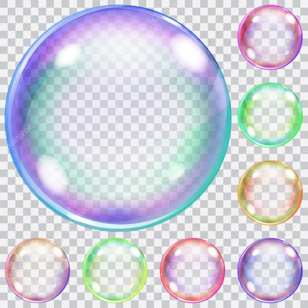 Set of colorful transparent soap bubbles