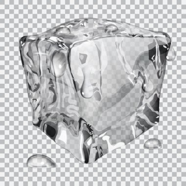 Transparent ice cube with water drops clipart