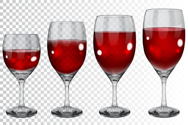 Set of transparent glass goblets with red wine — Stock Vector