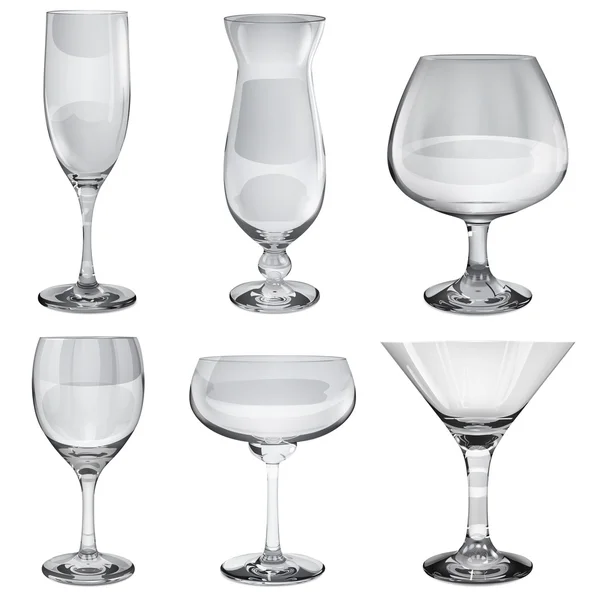 Set of empty opaque glass goblets for different drinks — 스톡 벡터