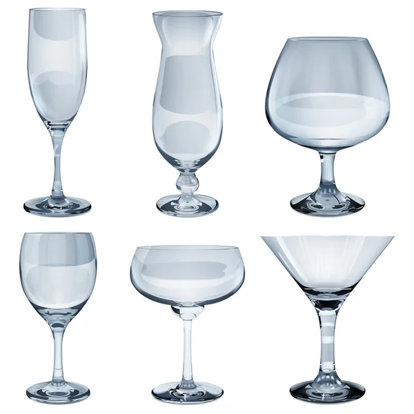 Set of empty opaque glass goblets for different drinks — Stok Vektör