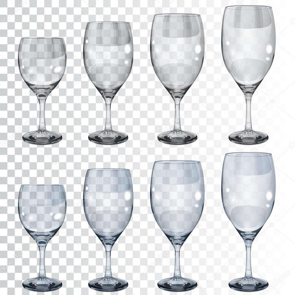Set of empty transparent glass goblets for wine