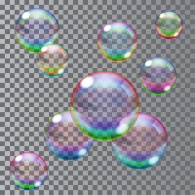 Çok renkli sabun köpüğü. Şeffaflık sadece vektör dosyası