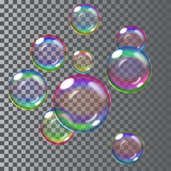 Multicolored soap bubbles. Transparency only in vector file