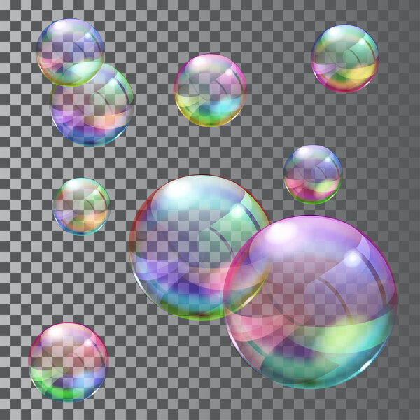 Multicolored soap bubbles. Transparency only in vector file