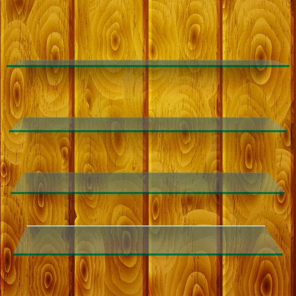 Étagères en verre sur planches en bois — Image vectorielle