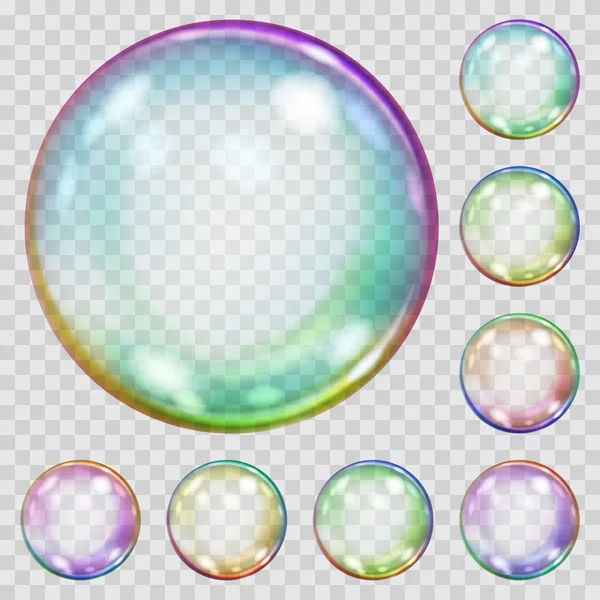 Set of multicolored transparent soap bubbles — Stock Vector