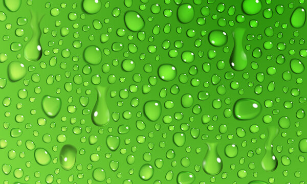 Green background of water drops